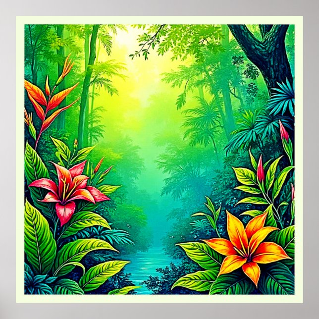 Lush Tropical Jungle Oasis Design Poster (Front)