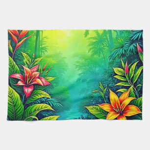 Lush Tropical Jungle Oasis Design Tea Towel