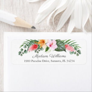 Lush Tropical Watercolor Floral Return Address Label