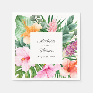 Lush Tropical Watercolor Floral Wedding Napkin