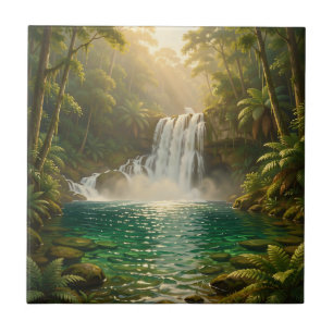 Lush Tropical Waterfall Jungle Paradise Ceramic Tile