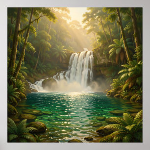 Lush Tropical Waterfall Jungle Paradise Poster
