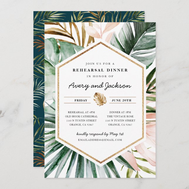 Lush Tropics Rehearsal Dinner Invitation (Front/Back)