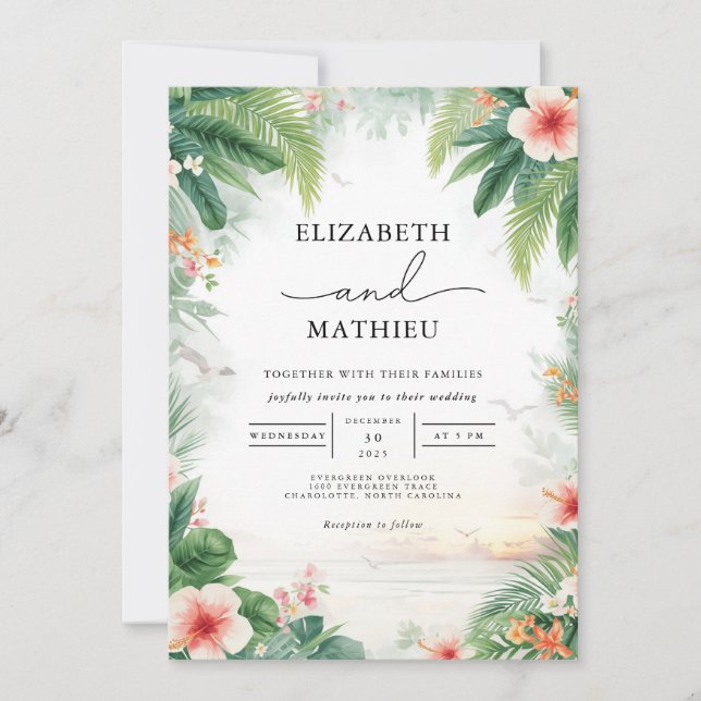 Lush Verdant Tropical Arch Wedding Invitation (Front)