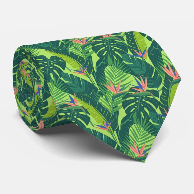 Lush Vibrant Tropical Leaf Monstera and Palm Tie (Rolled)