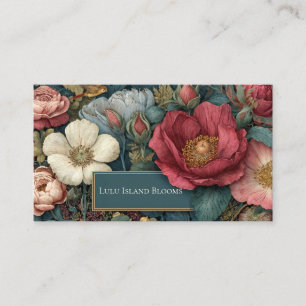 Lush Vintage Peony Wild Rose Dark Botanical Business Card