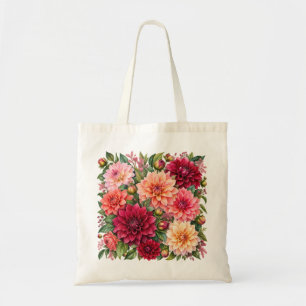 Lush Watercolor Dahlia Garden Tote Bag