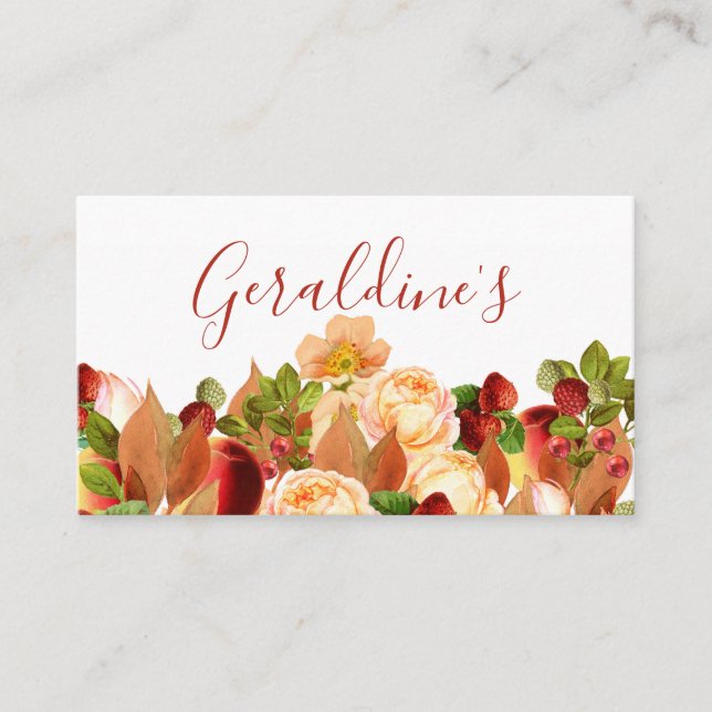 Lush Watercolor Flowers and Berries Business Card (Front)