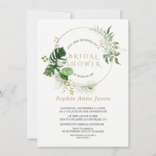 Lush Watercolor Greenery Gold Frame Bridal Shower Invitation