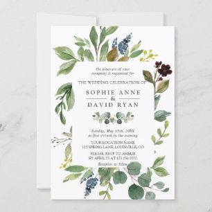 Lush Watercolour Greenery Geometric Frame Wedding Invitation
