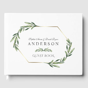 Lush Watercolour Greenery Geometric Wedding Guest Book