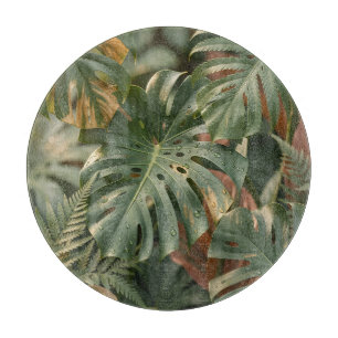 Lush Wet Monstera Leaves Ferns Tropical Jungle Cutting Board