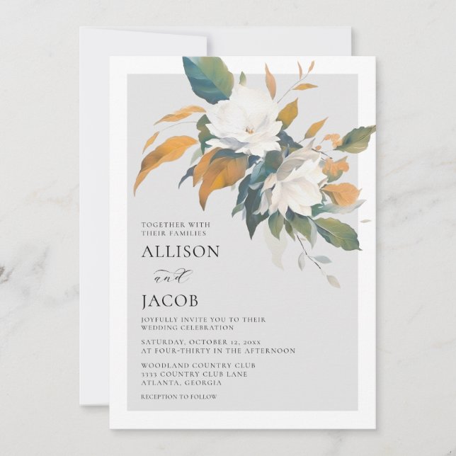 Lush White Floral Wedding Invitation (Front)