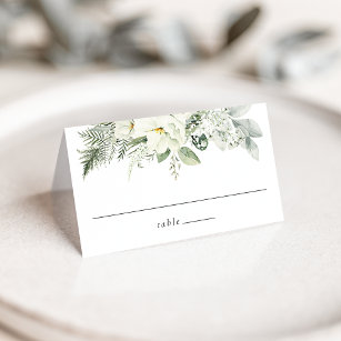 Lush White Flowers and Greenery Wedding Place Card