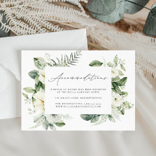 Lush White Flowers & Greenery Hotel Accommodations Enclosure Card