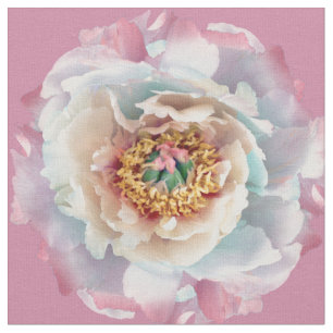 Lush White Peonies Pattern Fabric