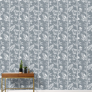 Lush Wildflower Blue Grey Botanical Wallpaper