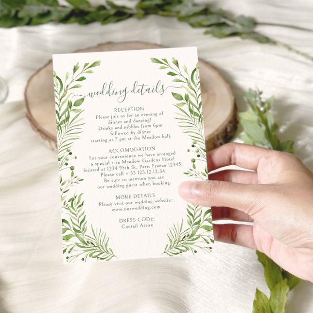 Lush Woodland Leaves Greenery Wedding Details Card (Creator Uploaded)
