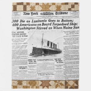 Lusitania 1915 Newspaper Quilt Blanket
