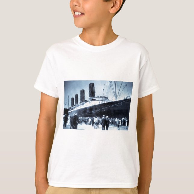 Lusitania Docked in New York City Blue Tone T-Shirt (Front)