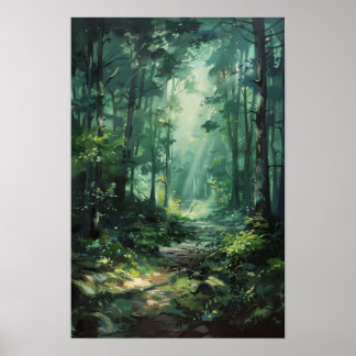 Lust Green Forest Oil Painting Nature Poster