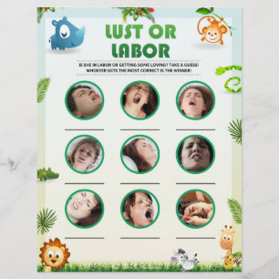 Lust Or Labor Baby Shower Game [Animal Theme] Custom Letterhead