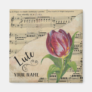 Lute Tulip Vintage Sheet Music Customised Magnet