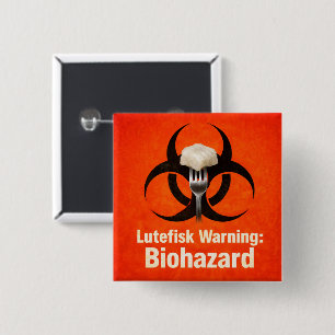 Lutefisk Warning: Biohazard – Funny Scandinavian 15 Cm Square Badge