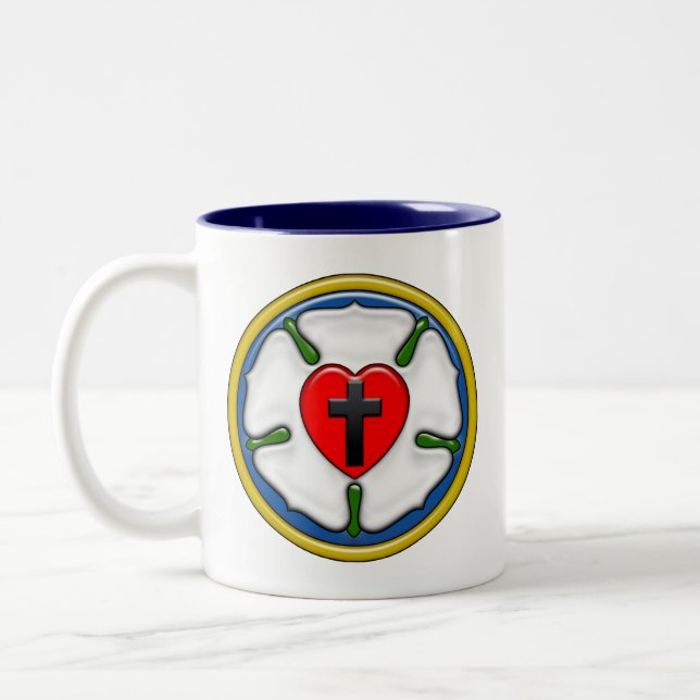 Luther Rose Embossed-Look Two-Tone Coffee Mug (Left)