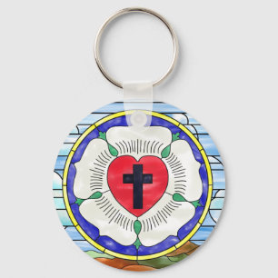 Luther Rose Stained Glass Basic Button Keychain