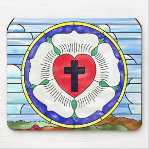 Luther Rose Stained Glass Mouse Pad