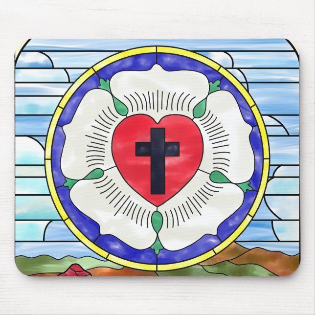 Luther Rose Stained Glass Mouse Pad (Front)