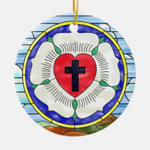 Luther Rose Stained Glass Window Ceramic Tree Decoration