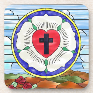 Luther Rose Stained Glass Window Coaster