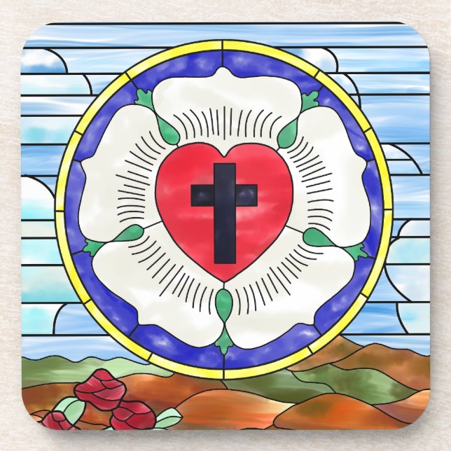 Luther Rose Stained Glass Window Coaster (Front)