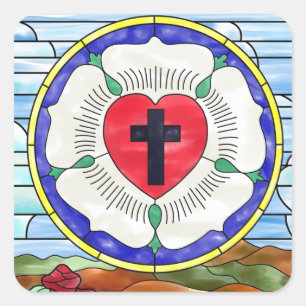 Luther Rose Stained Glass Window Square Sticker