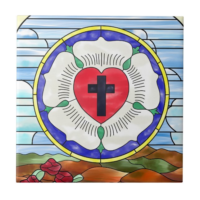 Luther Rose Stained Glass Window Tile (Front)