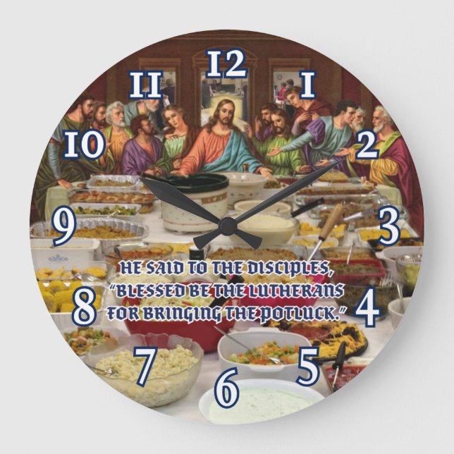 Lutheran Last Supper Potluck Large Clock (Front)