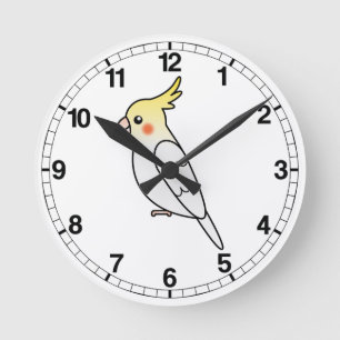 Lutino Cartoon Cockatiel Parrot Bird Round Clock