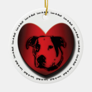 Luv-A-Bull American Bulldog Pit Bull Heart Ceramic Ornament