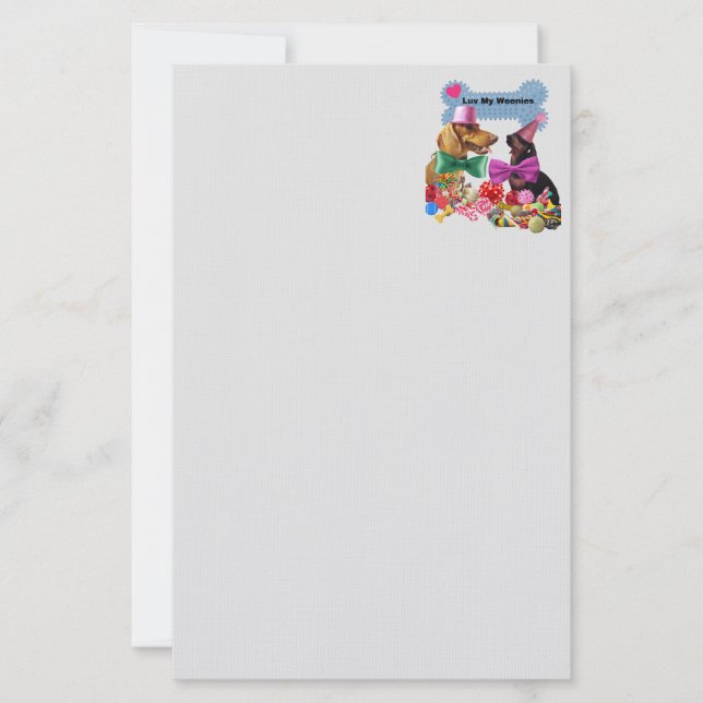 Luv My Weenies Matching Grey Stationery (Front)