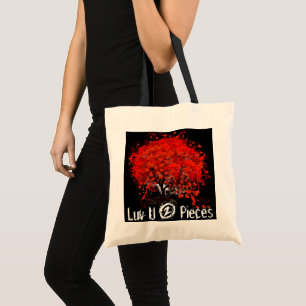 Luv U 2 Pieces Red Heart Leaves Tree Tote Bag