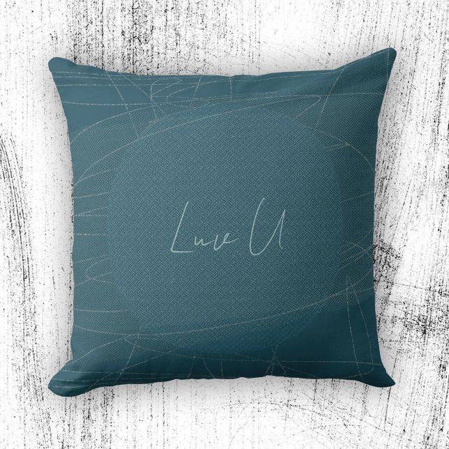 Luv U - Blue Trendy Modern Scribbled Lines Cushion (Luv U - Blue Trendy Modern Scribbled Lines Throw Pillow ©Susanne Sachers - Sunny Mind Design)