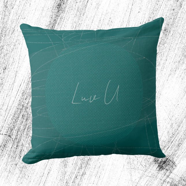 Luv U - Green Trendy Modern Scribbled Lines Cushion (Luv U - Green Trendy Modern Scribbled Lines Throw Pillow ©Susanne Sachers - Sunny Mind Design)