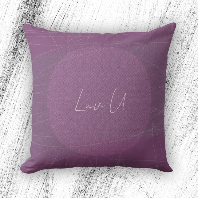 Luv U - Violet Trendy Modern Scribbled Lines Cushion (Luv U - Violet Trendy Modern Scribbled Lines Throw Pillow ©Susanne Sachers - Sunny Mind Design)