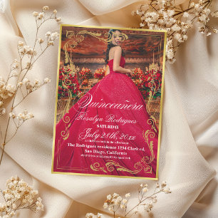 Lux and elegant Photo Quinceanera Gold Invitation