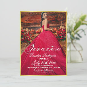 Lux and minimalist Photo Quinceanera Gold Invitation