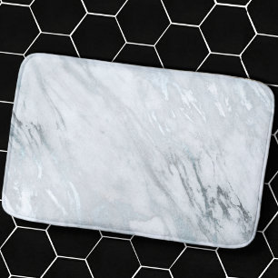 lux chic silver metallic foil & white grey marble bath mat