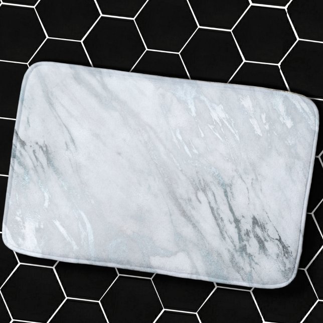 lux chic silver metallic foil & white grey marble bath mat (Creator Uploaded)