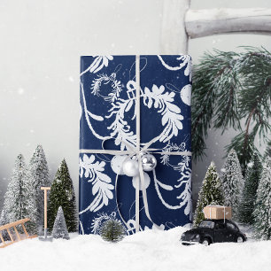 Lux Christmas Elegant Baubles on Blue Wrapping Paper